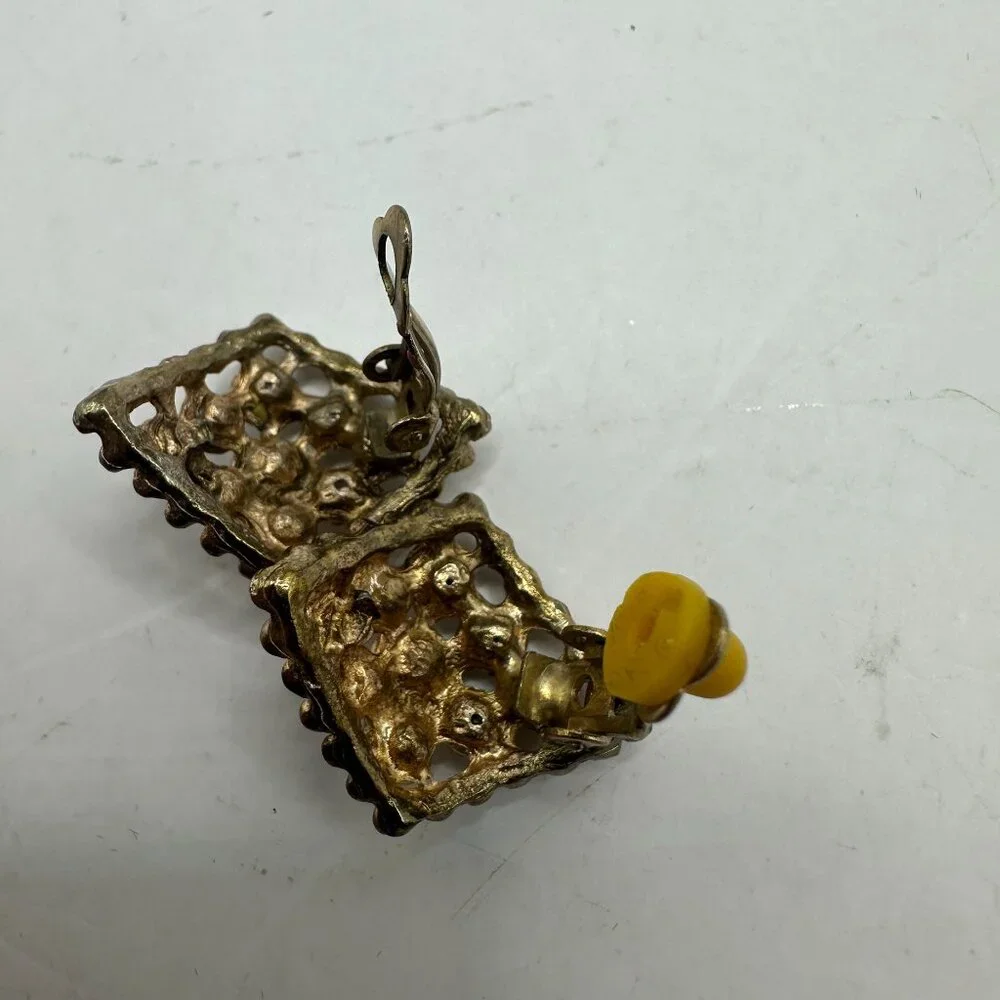 Vintage Gold-Tone Clip-On Earrings With Rhinestones